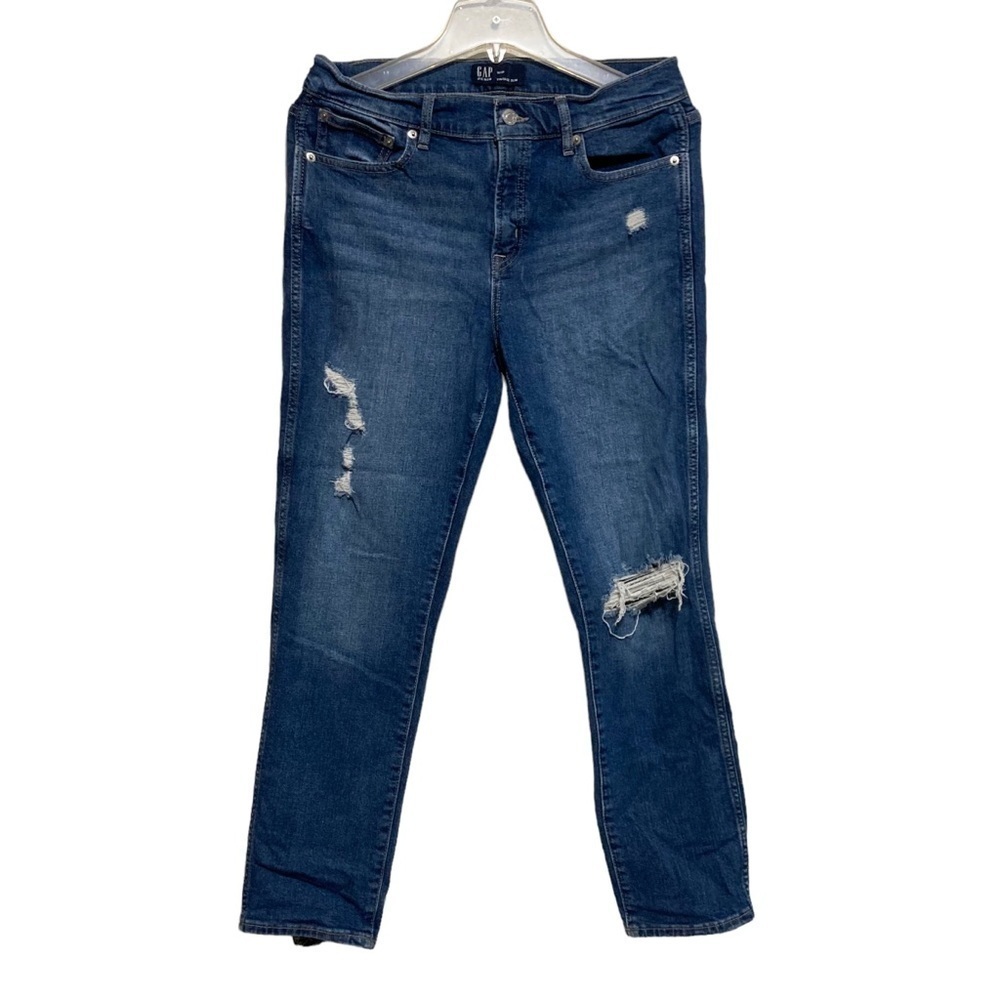 GAP Vintage Slim Distressed Ankle Jeans Size 30” x 27” Medium Blue Wash